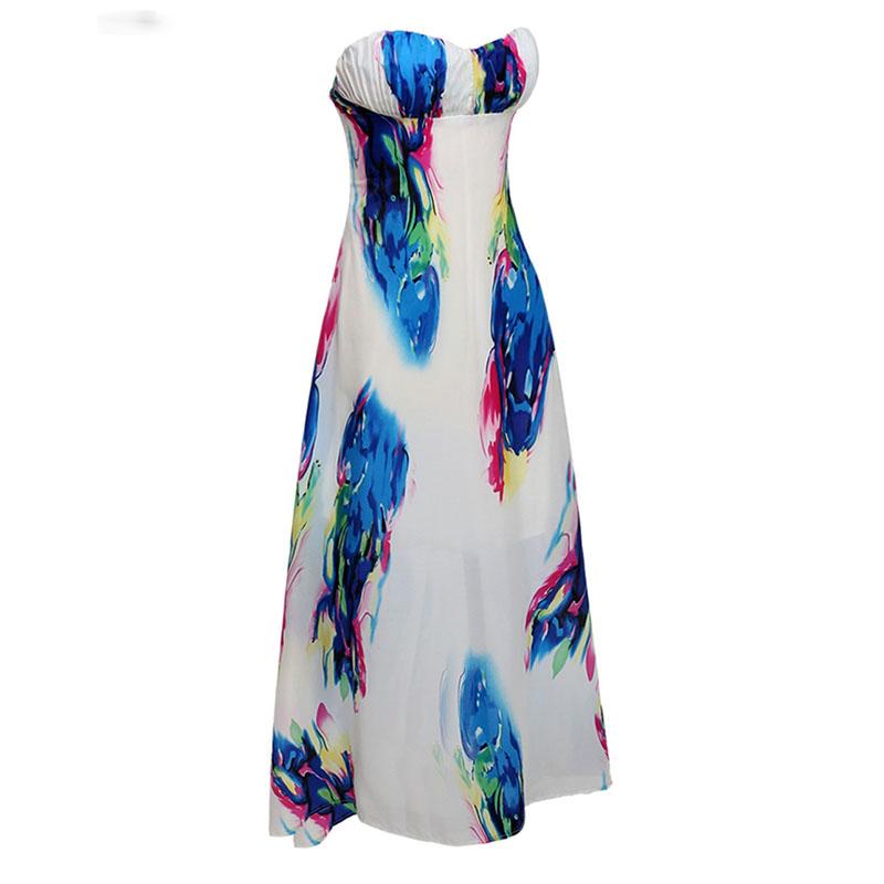 Ink?Floral?Empire?High?Waist?Strapless?Large?Hem?Long?Maxi?Dress