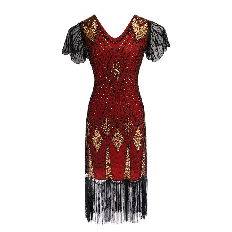 Plus Size Sequin Fringe Tuxedo Dress