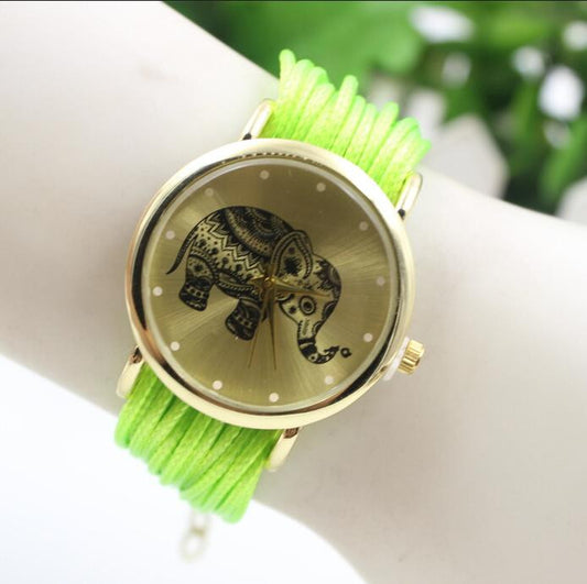 Elephant Print Multilayer Leather Watch