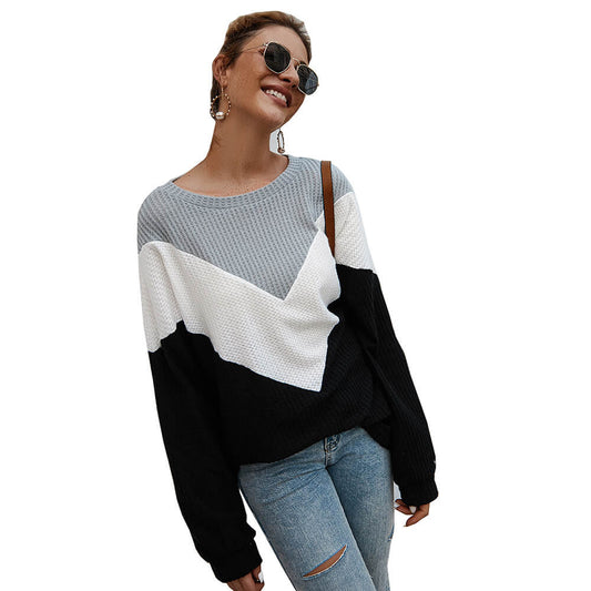 Loose Crewneck Colorblock Knit Sweater