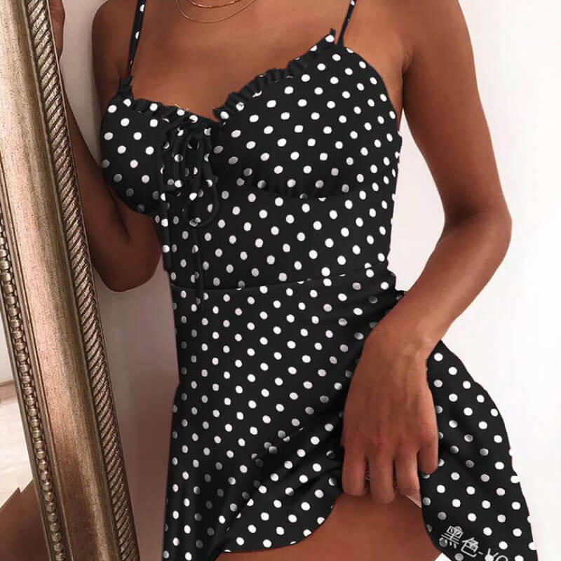 Polka Dots Low Cut Sling Short Dress