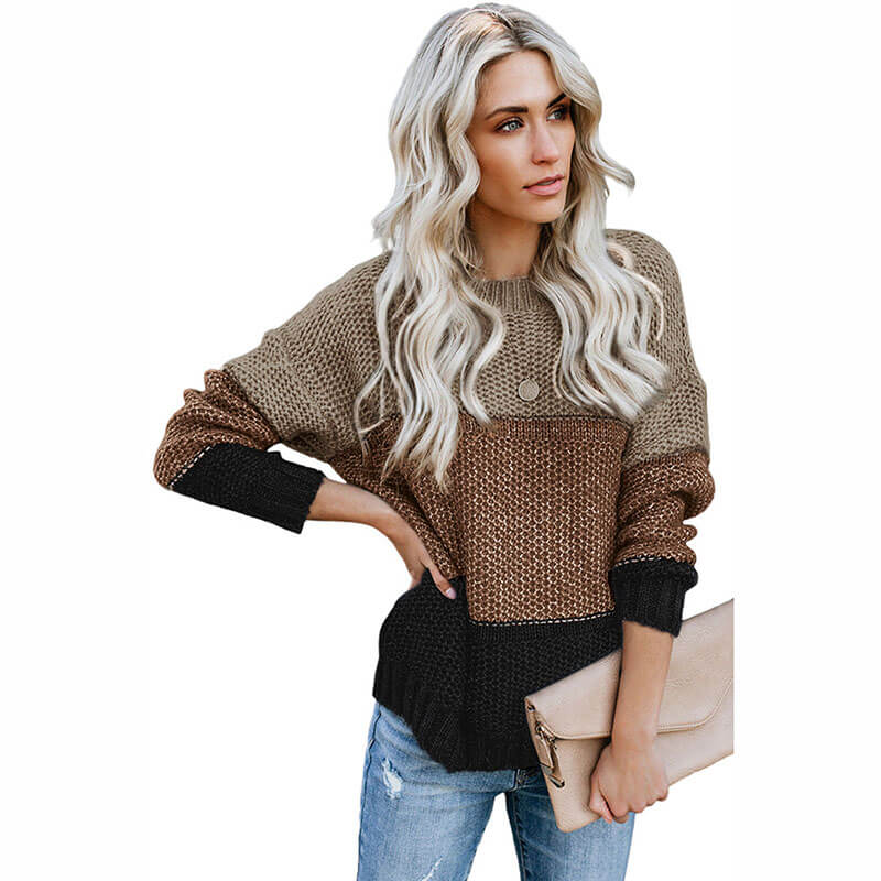 Striped Colorblock Crew Neck Sweater