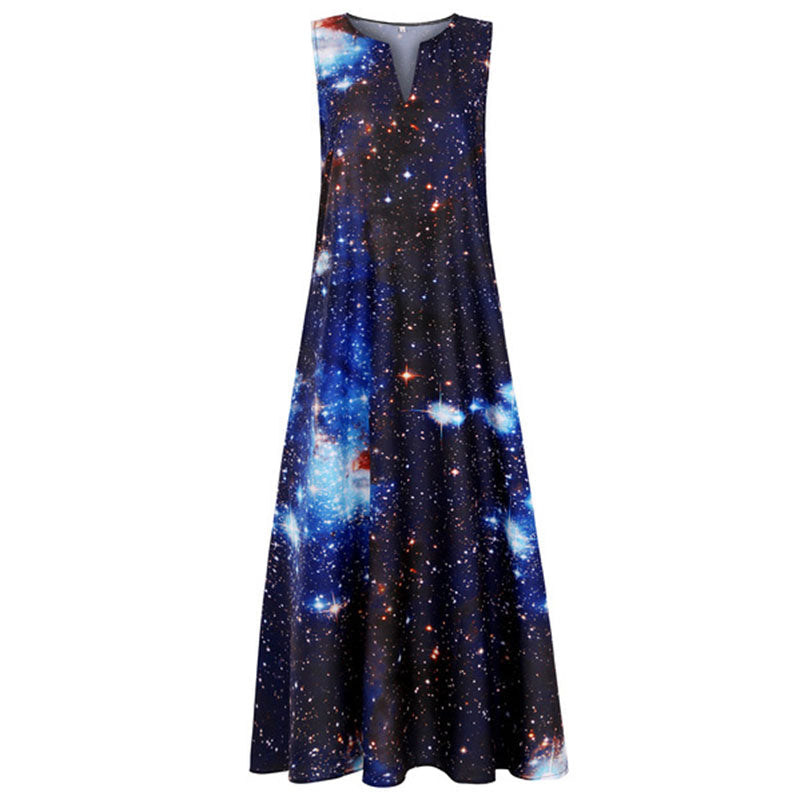 Sleeveless Galaxy Loose A Line Long Dress 