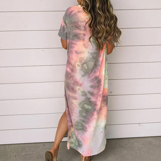 Multicolor Loose Ankle Length T Shirt Dress