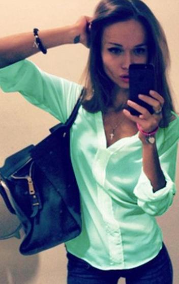 V-neck Long Sleeves Pure Color Slim Blouse Shirt