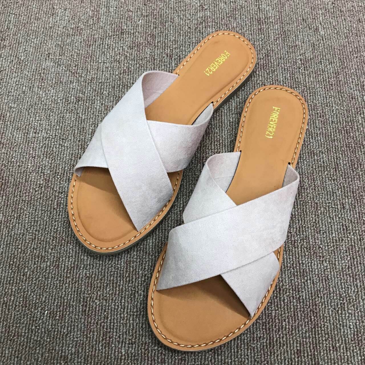 Flat Suede Open Toe Slide Sandals