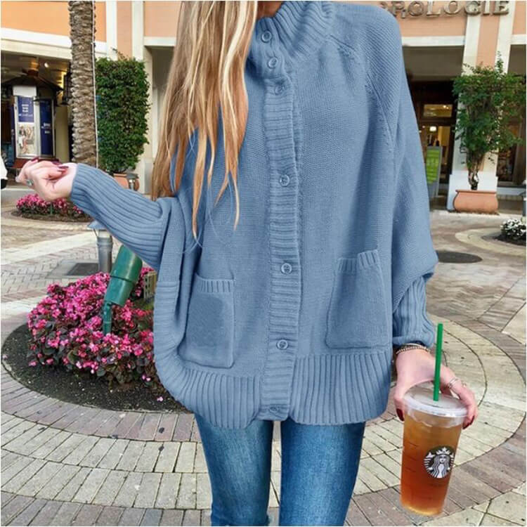 Mock Neck Batwing Sweater Cardigan Whth Pockets