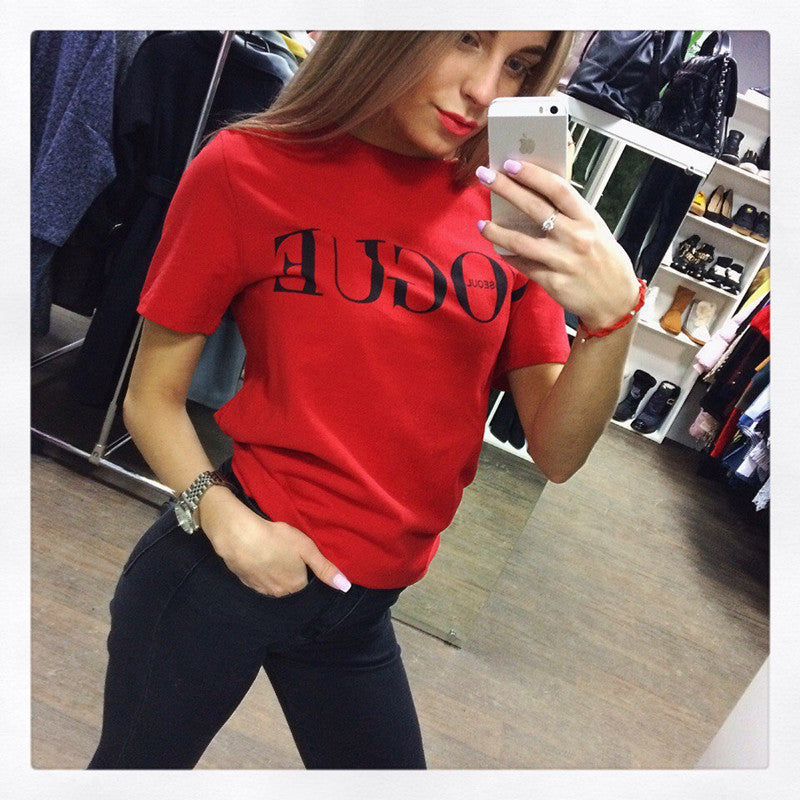 Letter Scoop Solid Color Short Sleeves T-shirt