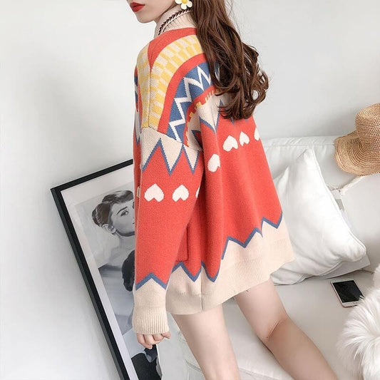 Geometric Colorblock Christmas Cardigan Sweater