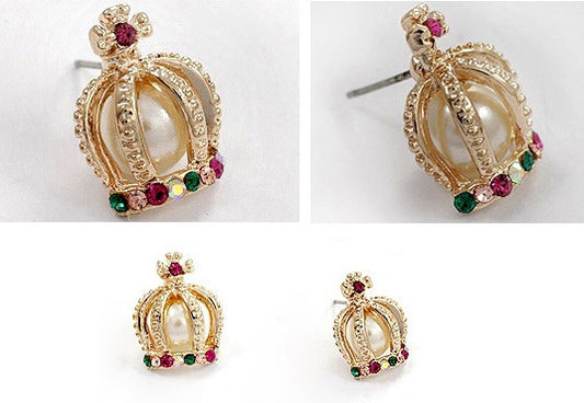 Crown Shape Colorful Rhinestone Stud Earrings