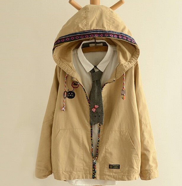 Fashion Cat Print Loose Hooded Coat - MeetYoursFashion - 1