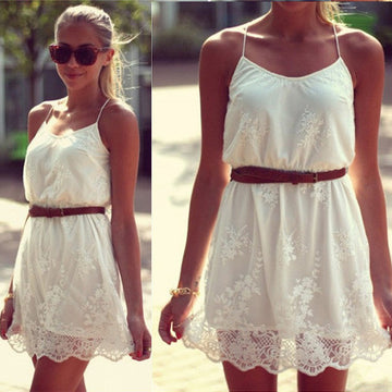 White Lace Spaghetti Strap Dress - Meet Yours Fashion - 1