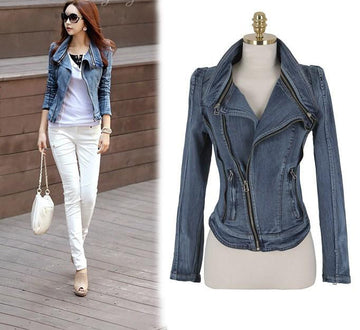 Slim Fit Zipper Long Sleeved Women's Denim Jacket - MeetYoursFashion - 1