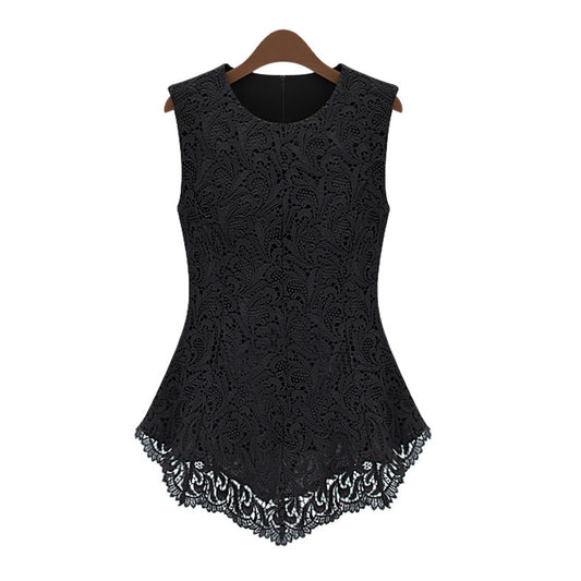 Slim Pure Color Tank Lace Blouse