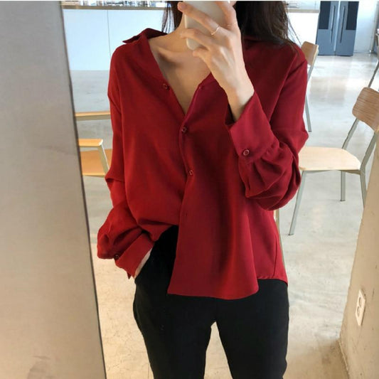 Womens Tops And Blouses Solid White Chiffon Blouse Office Shirt Long Sleeve Women Shirts Clothes